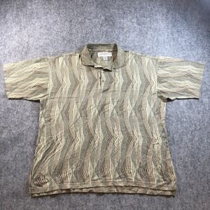 Jhane Barnes‎ Shirt Mens Large Brown Beige Geometric Polo Knit Patterned Retro